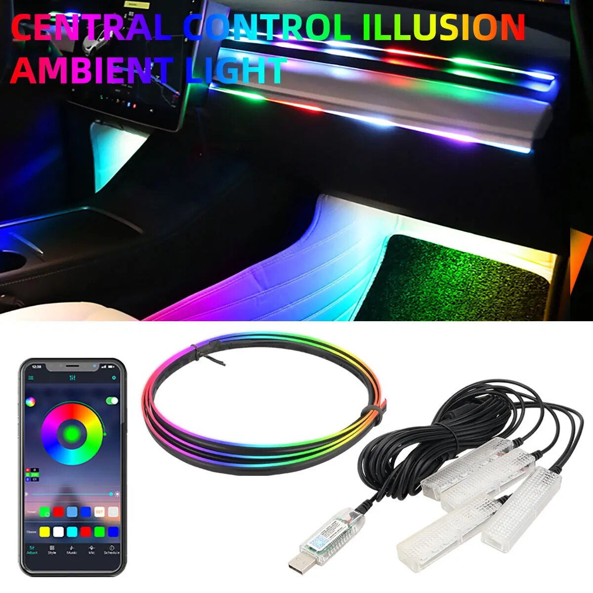 Led Ambient Interior Car Lights App Control - سيارة سيمفونية ليد 4 في 1