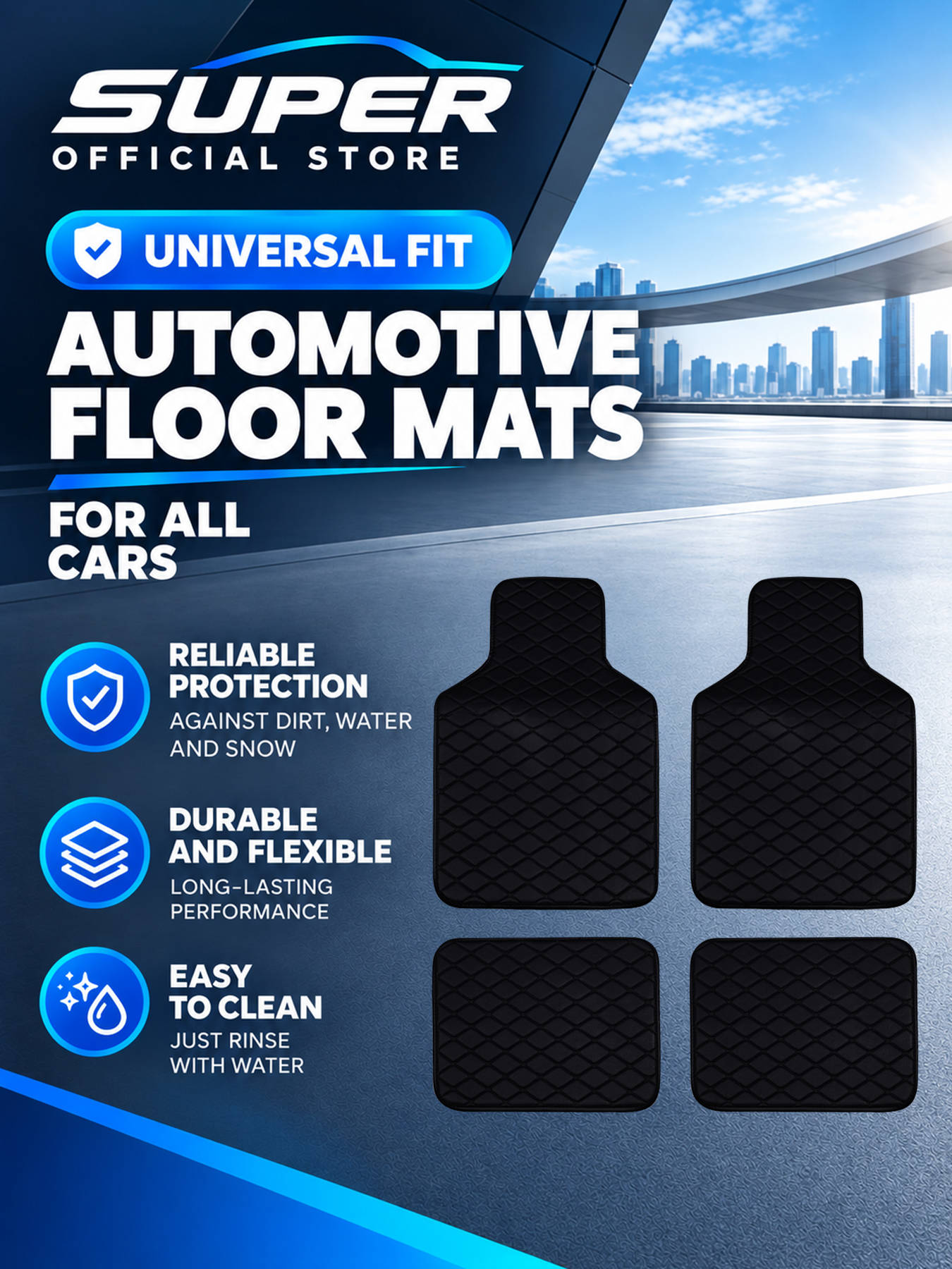 Car Floor Mats Universal Waterproof Leather - مجموعة كاملة من دواسات أرضية للسيارة،