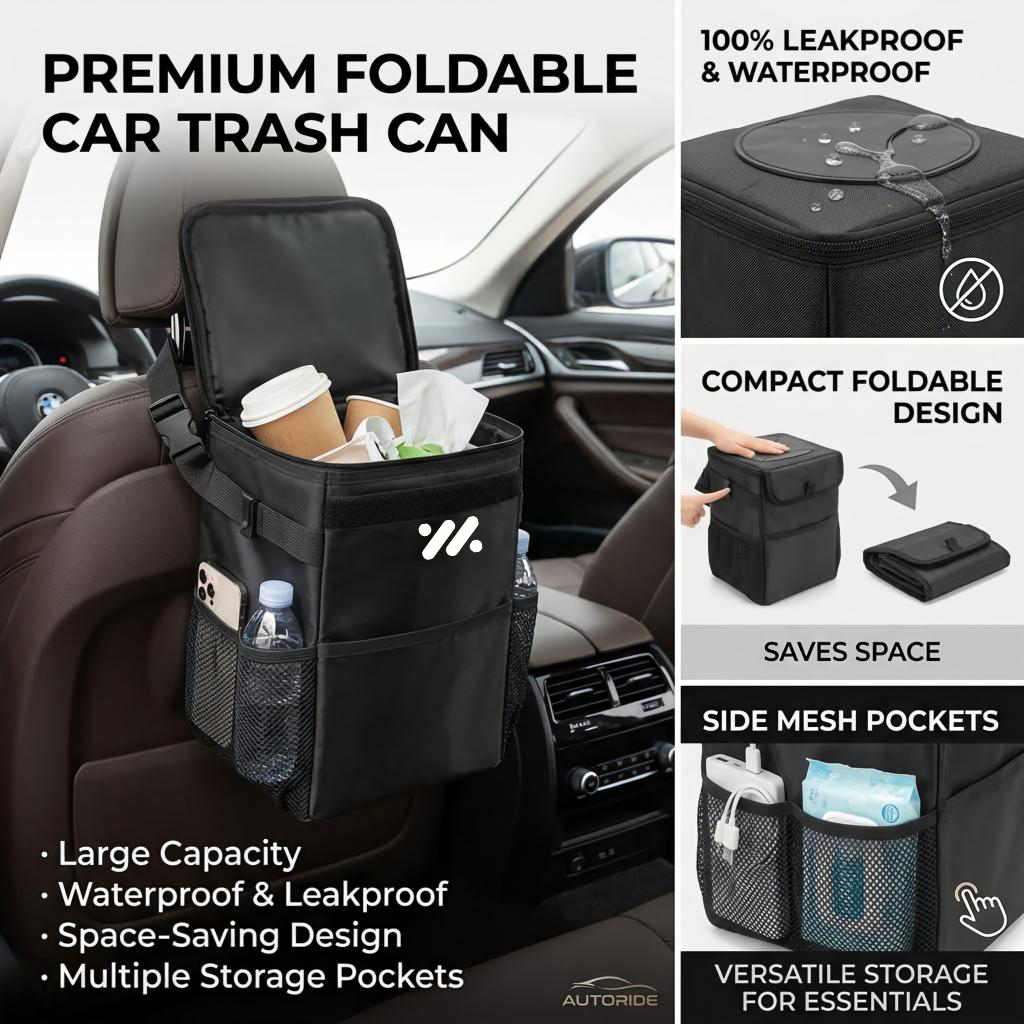 Waterproof Car Trash Can With Lid - حقيبة تخزين مقاومة للماء لصندوق القمامة