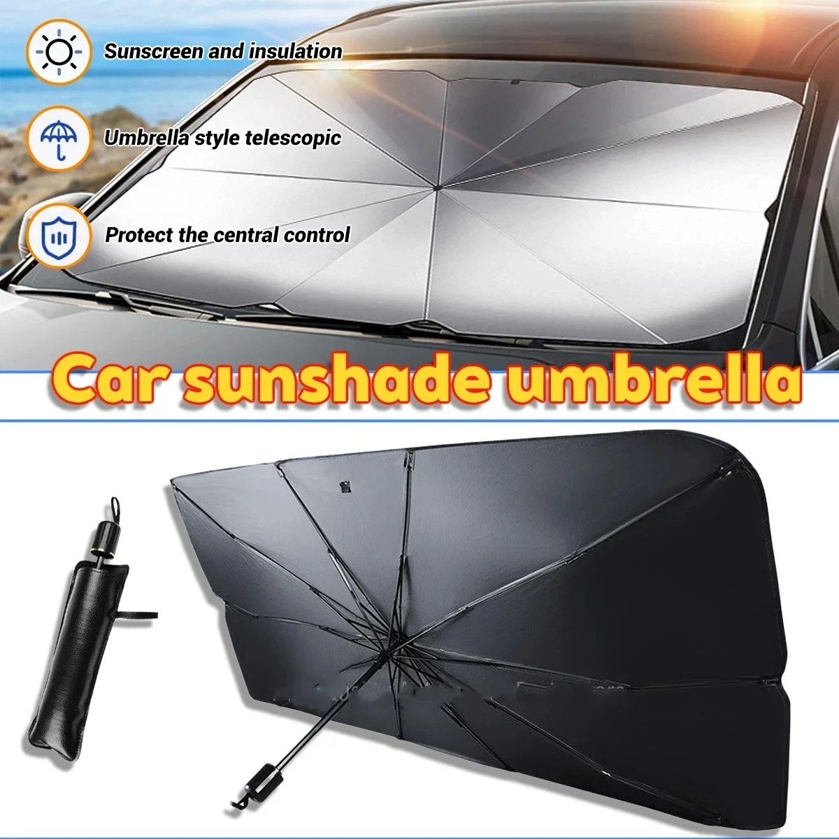 مظلة سيارة واقية من الشمس للزج - مراجعة Car Sunshade Windshield Umbrella Foldable وسعره