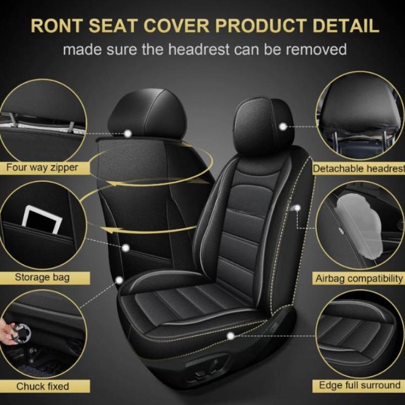 غطاء مقعد سيارة عالمي أسود لخم - مراجعة Leather Car Seat Covers Full Set Universal وسعره