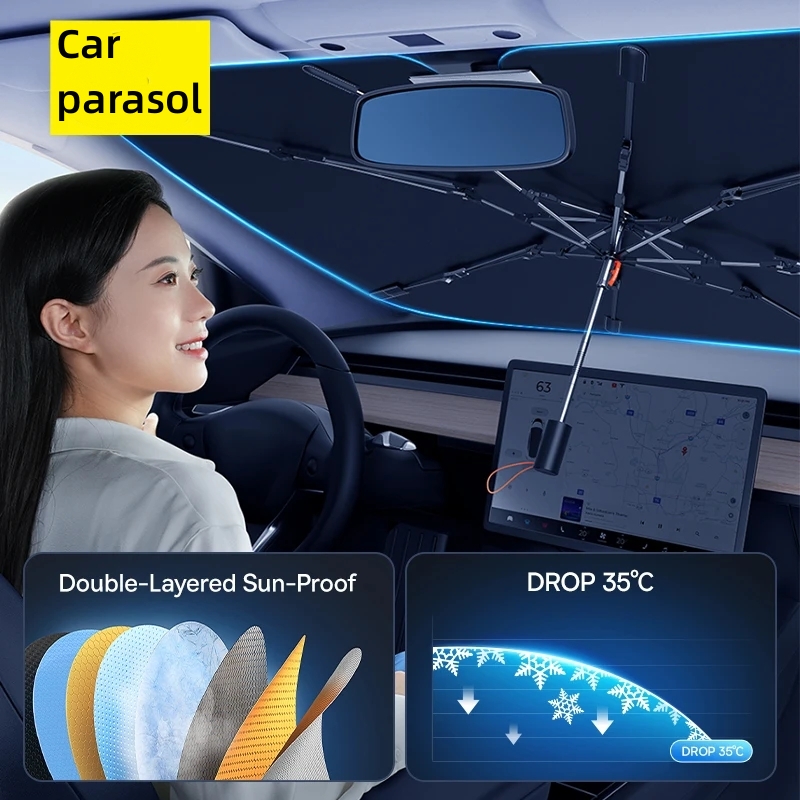 مظلة السيارات الزجاج الأمامي م - مراجعة Car Sunshade Windshield Umbrella Foldable وسعره