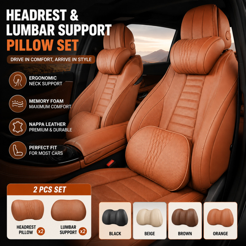 وسادة رأس للسيارة من الفوم الم - مراجعة Memory Foam Car Neck Pillow Lumbar Support وسعره