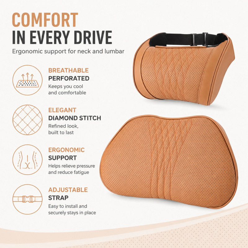 وسادة رأس للسيارة من الفوم الم - مراجعة Memory Foam Car Neck Pillow Lumbar Support وسعره